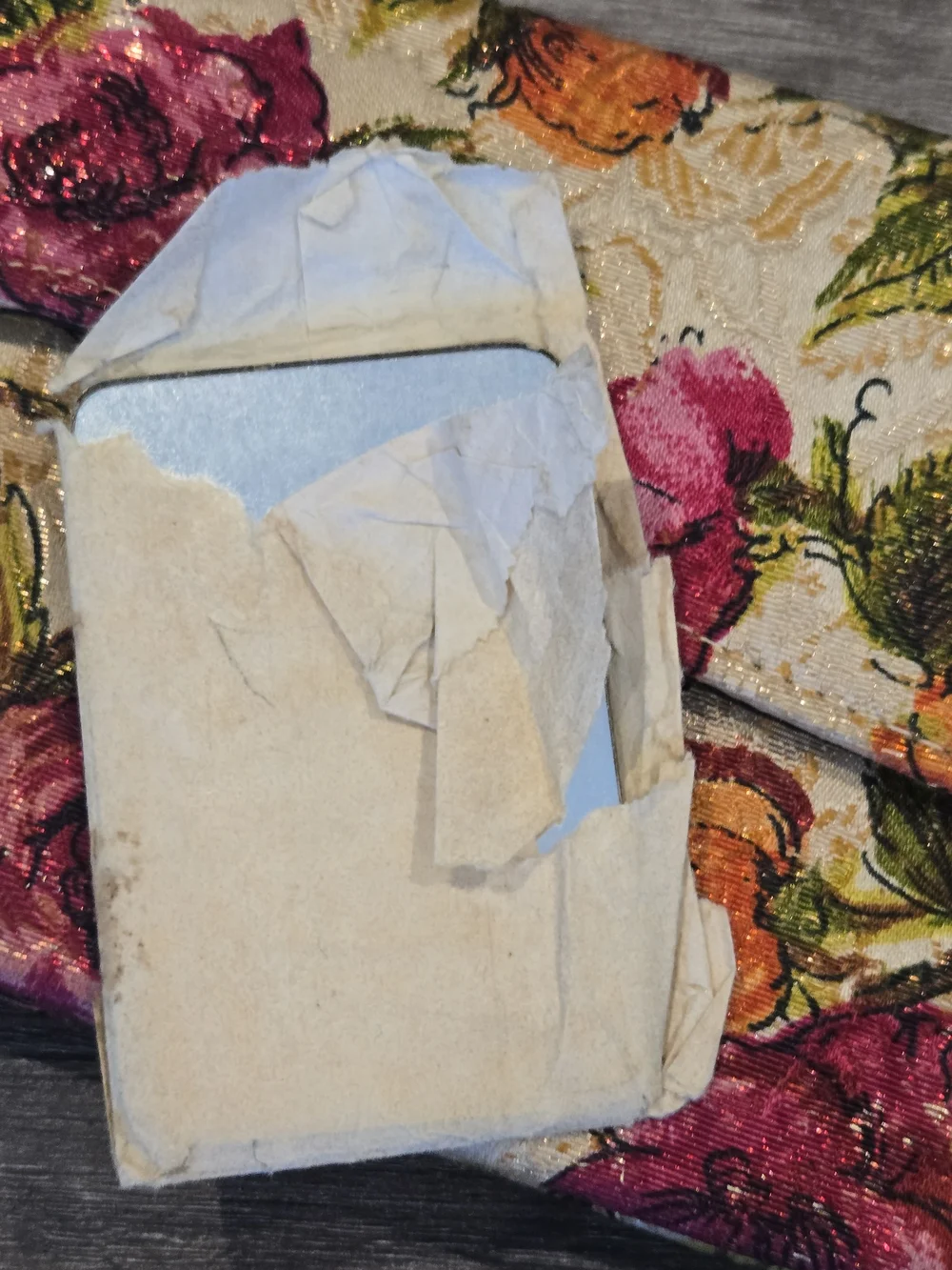 50's Vintage Carpet Style Clutch Envelope Flap W Vintage Mirror In Wax Sleeve